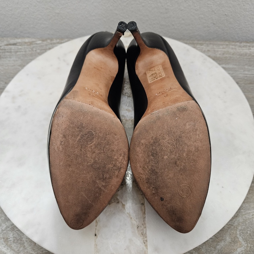 Gucci Black Leather Platform Pumps Heels Sz 37 US 7 - Picture 11 of 14